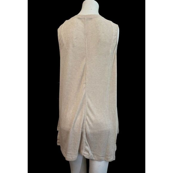 Doe & Rae Large Knit Sleeveless Long Blouse Tunic Tan Light Brown Ribbed NWT - Picture 2 of 4